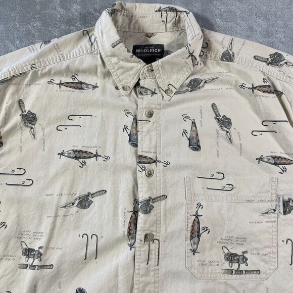 Woolrich Shirt Mens‎ Size Large Beige Lightweight Outdoor Fishing Short Sleeve - Picture 3 of 10